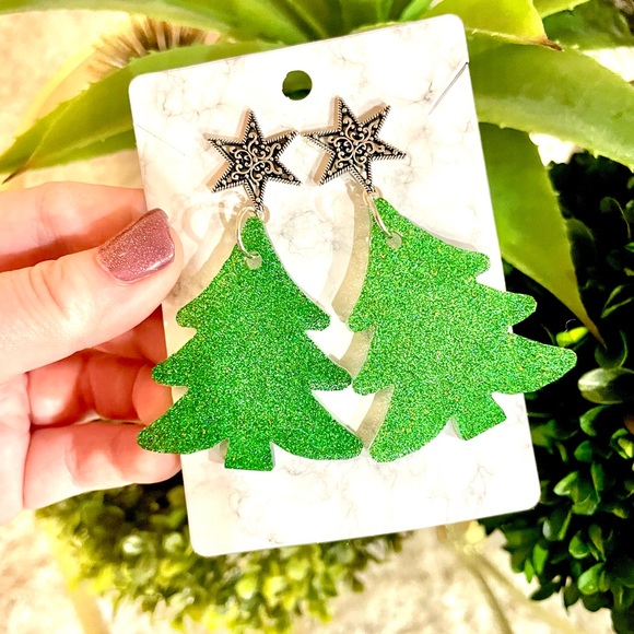 Acrylic Sparkle Christmas Tree Earrings - Picture 2 of 5